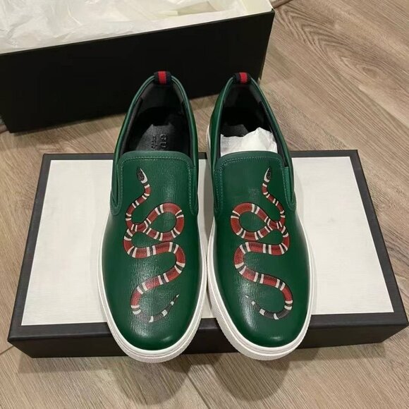 NIB Authentic GUCCI Dublin Snake Print Leather Slip On Sneaker - Picture 2 of 7